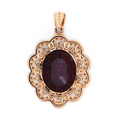 Rose Gold Ruby and Diamond Cluster Halo Pendant