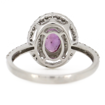 White Gold Pink Sapphire & Diamond Double Halo Ring