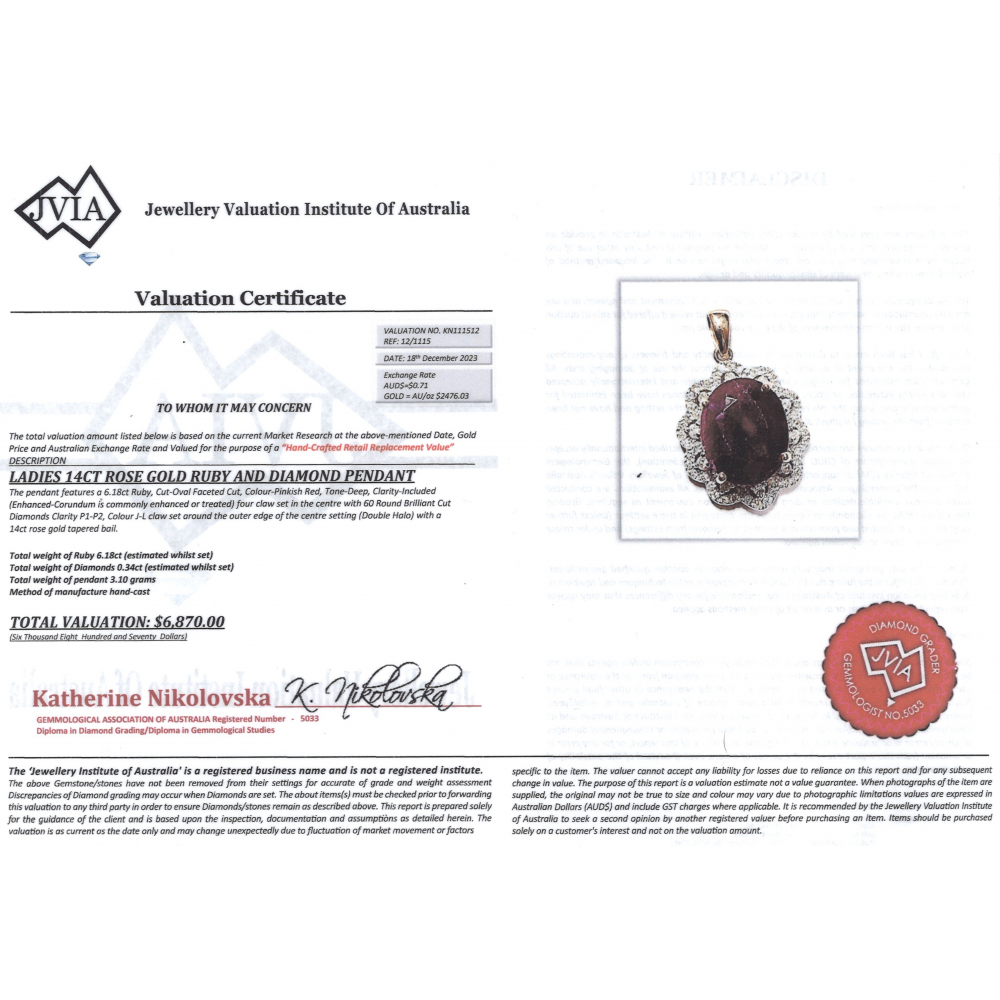Rose Gold Ruby and Diamond Cluster Halo Pendant
