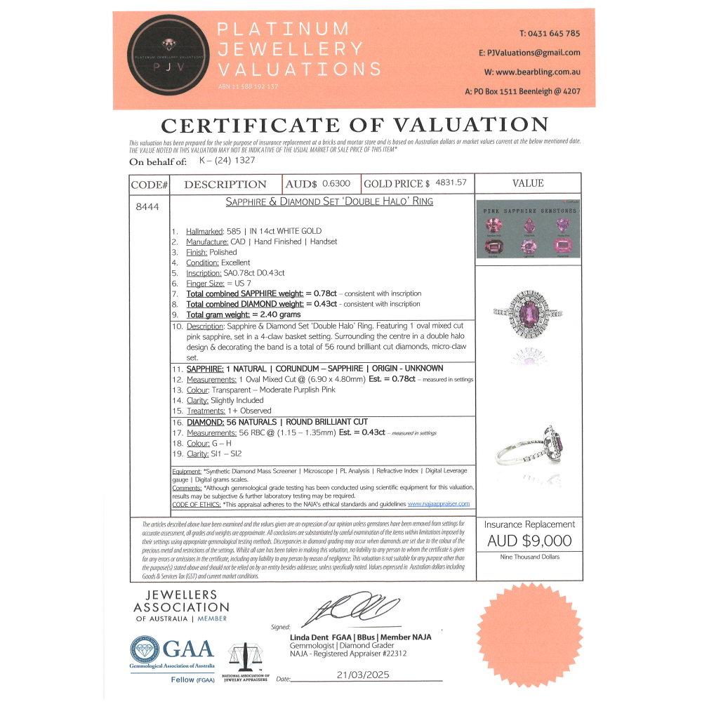 White Gold Pink Sapphire & Diamond Double Halo Ring