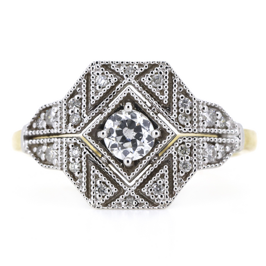 Yellow and White Gold, Diamond Art Deco Inspired Ring