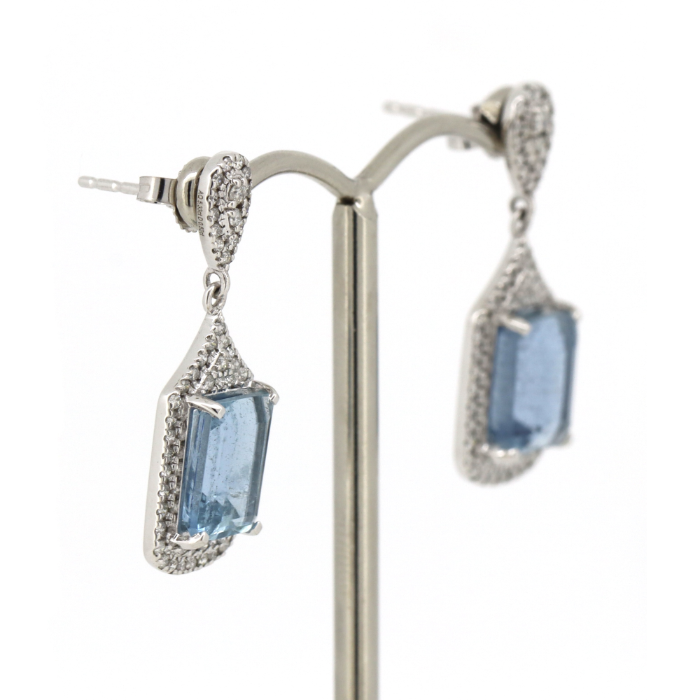5.33ct TSW White Gold Aquamarine and Diamond Drop Earrings