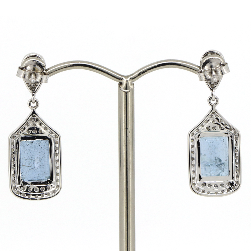 5.33ct TSW White Gold Aquamarine and Diamond Drop Earrings