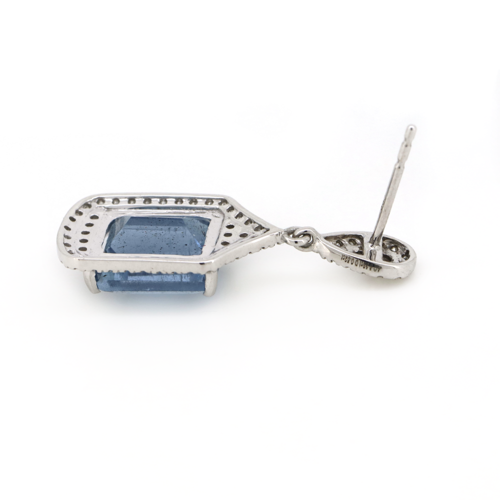 5.33ct TSW White Gold Aquamarine and Diamond Drop Earrings