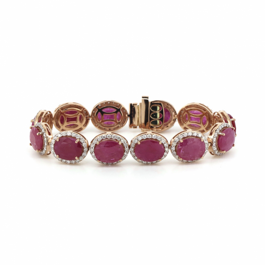 Rose Gold Ruby and Diamond Halo Bracelet