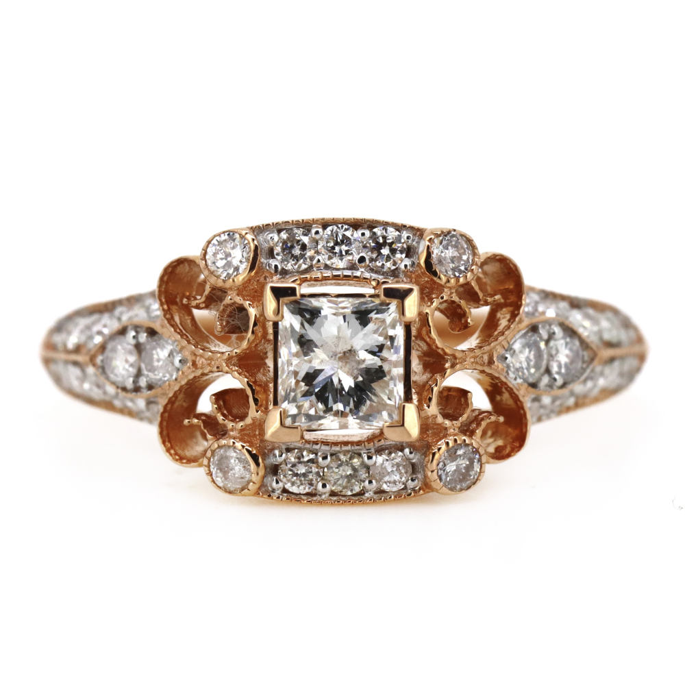 0.41ct Princess Cut Rose Gold and Diamond Vintage Inspired Ring