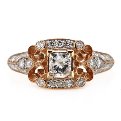 0.41ct Princess Cut Rose Gold and Diamond Vintage Inspired Ring