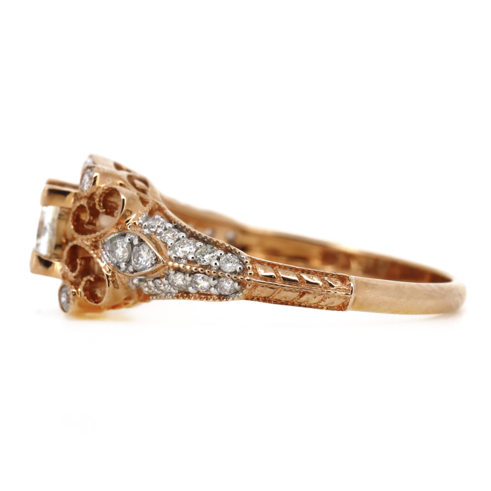0.41ct Princess Cut Rose Gold and Diamond Vintage Inspired Ring