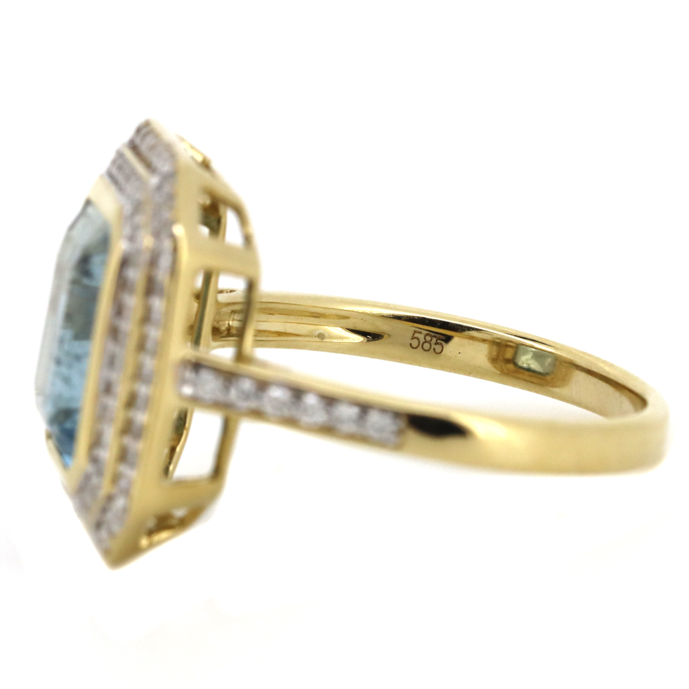 3.27ct Yellow Gold Santa Maria Aquamarine and Diamond Double Halo Ring