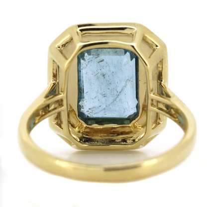 3.27ct Yellow Gold Santa Maria Aquamarine and Diamond Double Halo Ring