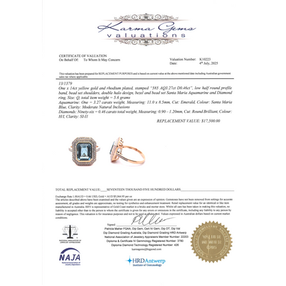 3.27ct Yellow Gold Santa Maria Aquamarine and Diamond Double Halo Ring