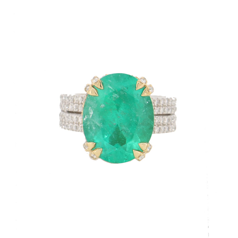 White and Yellow Gold, Colombian Emerald and Diamond Cocktail Ring