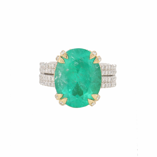 White and Yellow Gold, Colombian Emerald and Diamond Cocktail Ring