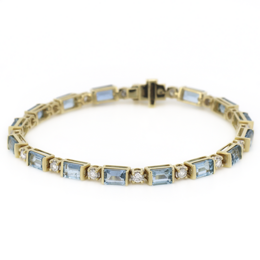 Yellow Gold Santa Maria Aquamarine & Diamond Line Bracelet