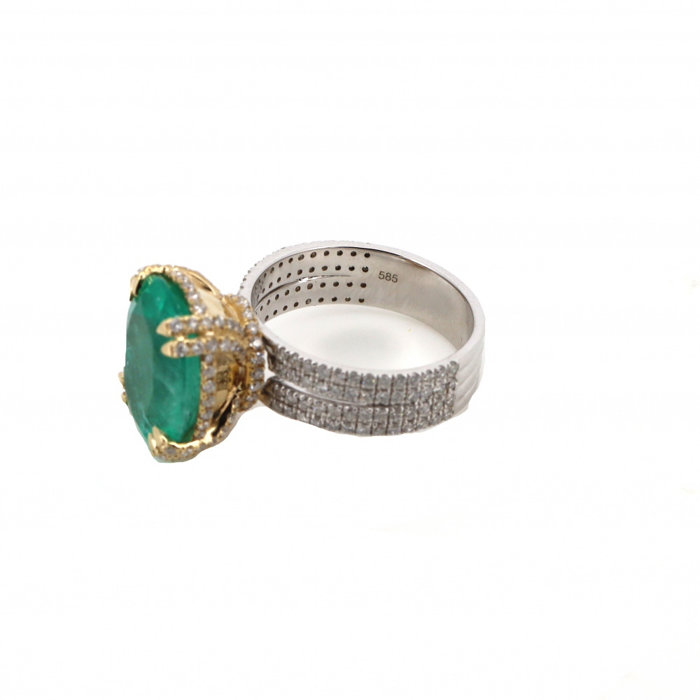 White and Yellow Gold, Colombian Emerald and Diamond Cocktail Ring