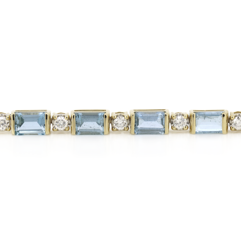 Yellow Gold Santa Maria Aquamarine & Diamond Line Bracelet