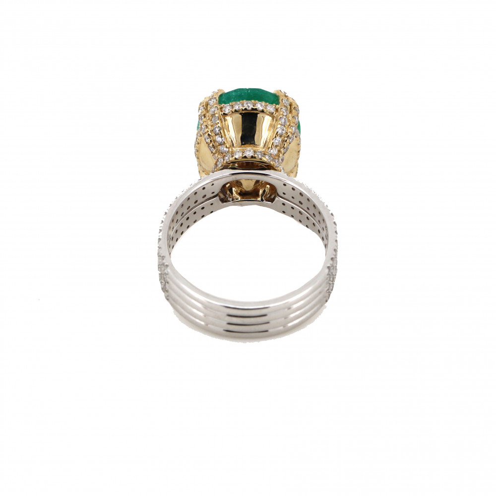 White and Yellow Gold, Colombian Emerald and Diamond Cocktail Ring