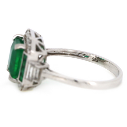 2.30ct White Gold Emerald and Diamond Art Deco Ring