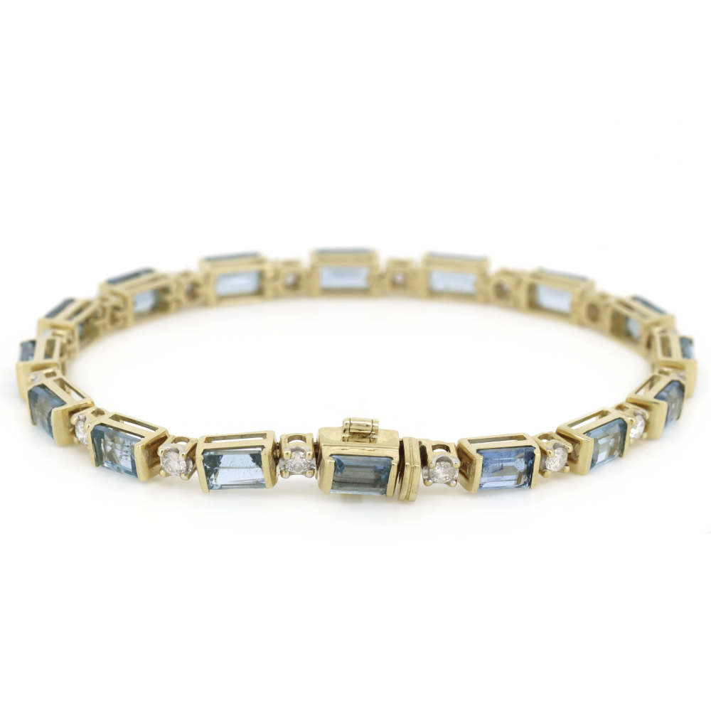 Yellow Gold Santa Maria Aquamarine & Diamond Line Bracelet