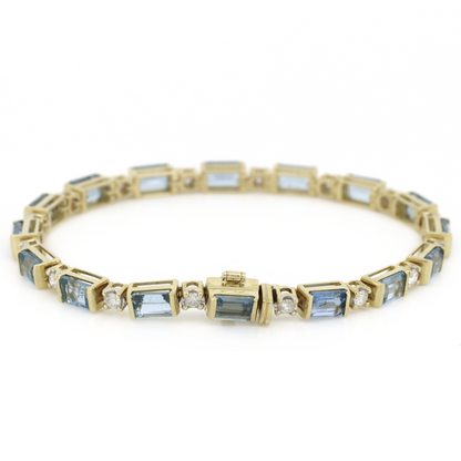 Yellow Gold Santa Maria Aquamarine & Diamond Line Bracelet