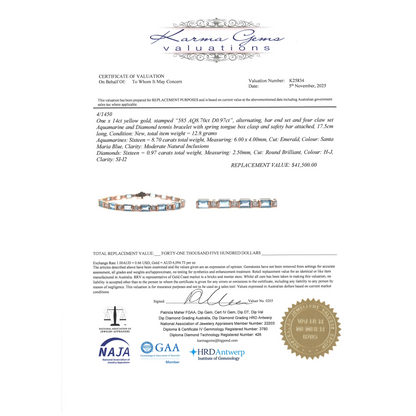 Yellow Gold Santa Maria Aquamarine & Diamond Line Bracelet