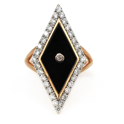 2.06ct Cabochon Cut Rose Gold, Onyx and Diamond Art Deco Inspired Ring