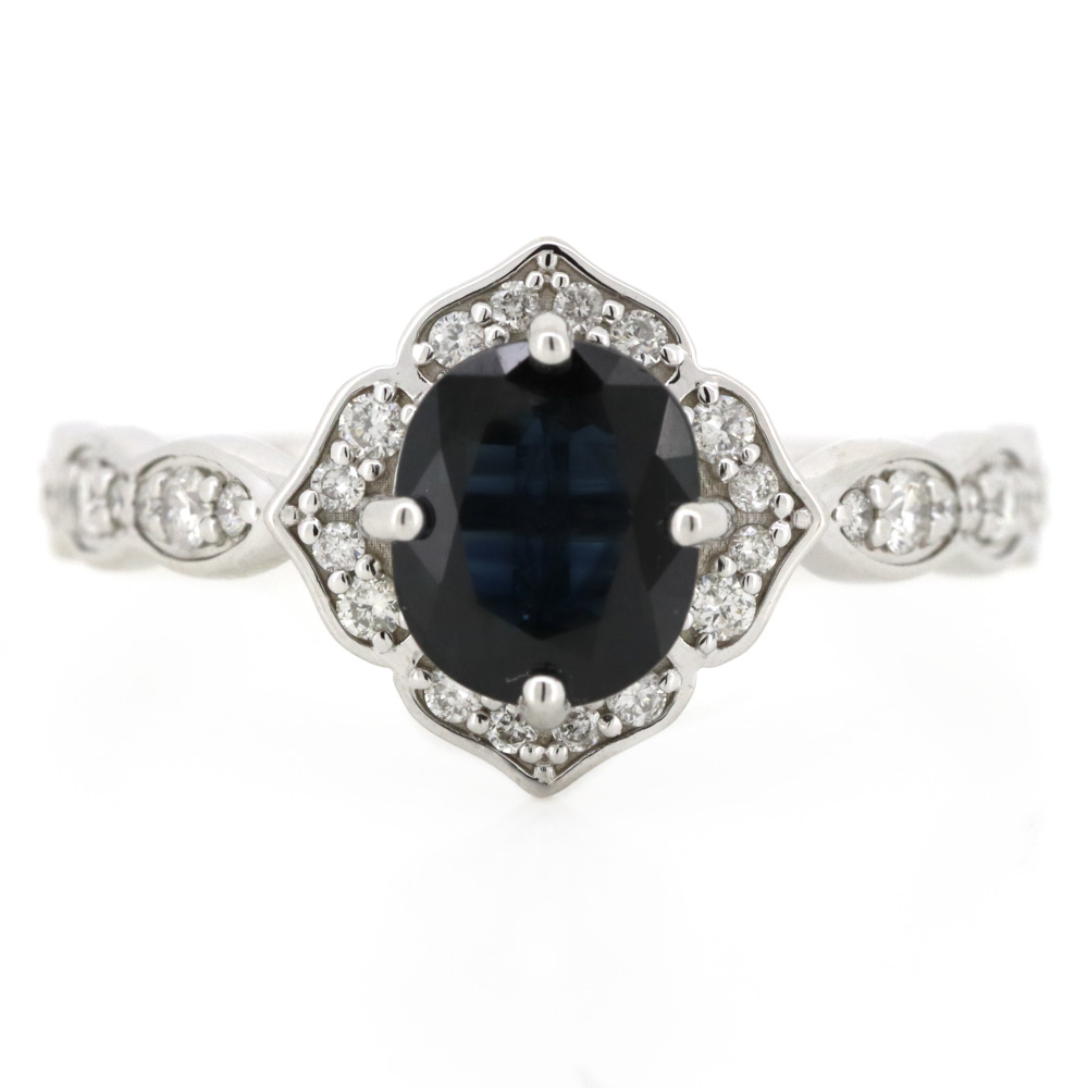 White Gold Blue Sapphire & Diamond Dress Ring