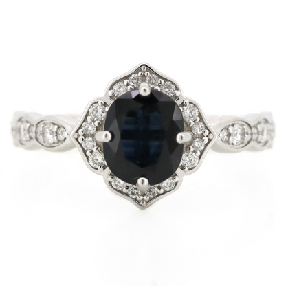 White Gold Blue Sapphire & Diamond Dress Ring