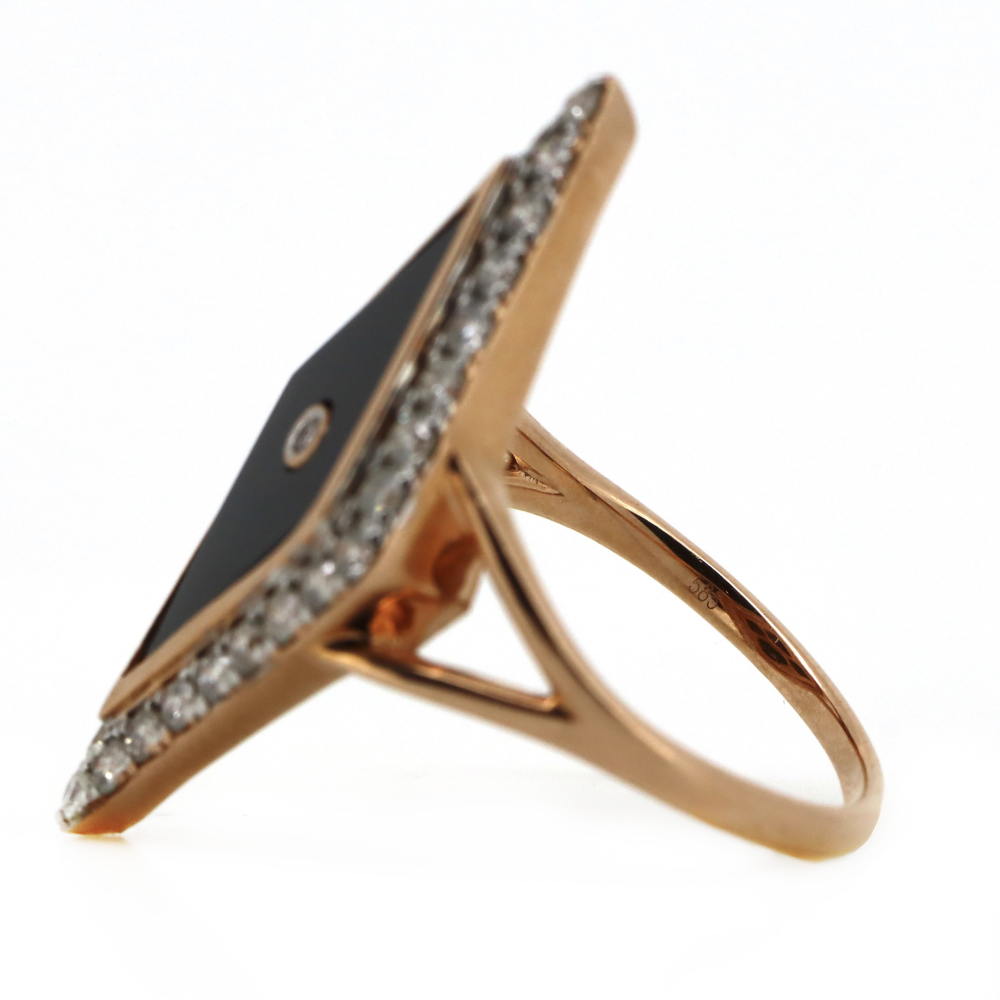 2.06ct Cabochon Cut Rose Gold, Onyx and Diamond Art Deco Inspired Ring