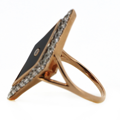 2.06ct Cabochon Cut Rose Gold, Onyx and Diamond Art Deco Inspired Ring