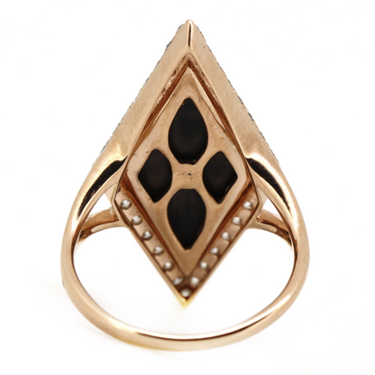 2.06ct Cabochon Cut Rose Gold, Onyx and Diamond Art Deco Inspired Ring