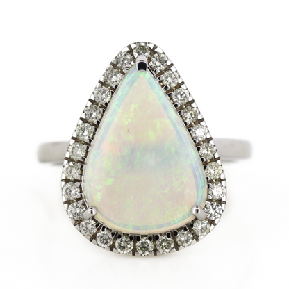 White Gold 2.28ct Coober Pedy Opal and Diamond Halo Ring