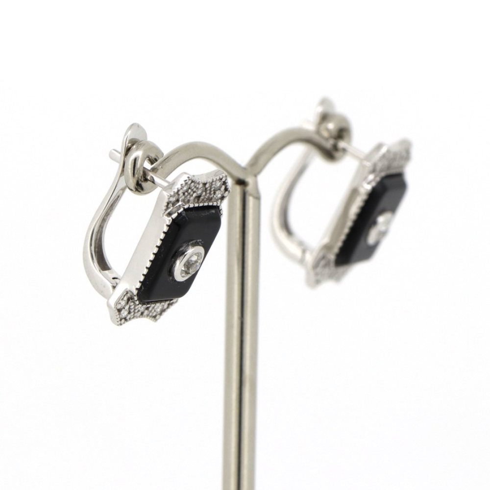White Gold, Onyx and Diamond Art Deco Inspired Earrings