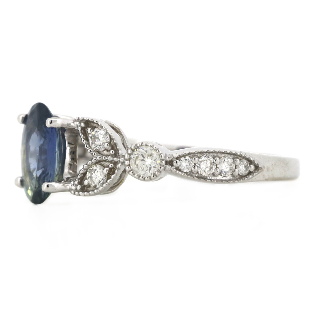 White Gold Blue Sapphire & Diamond Dress Ring