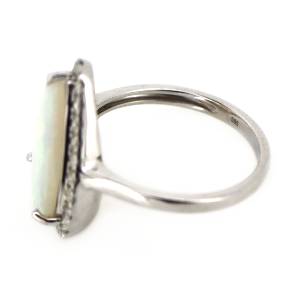 White Gold 2.28ct Coober Pedy Opal and Diamond Halo Ring