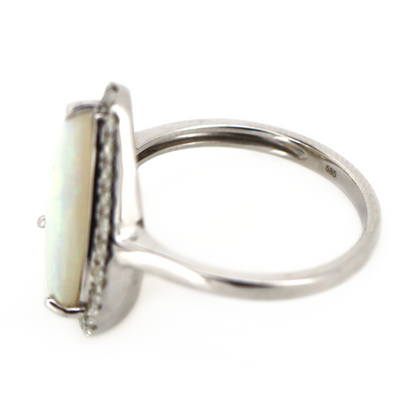 White Gold 2.28ct Coober Pedy Opal and Diamond Halo Ring