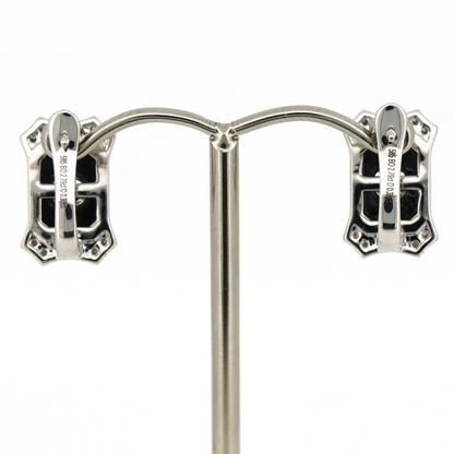 White Gold, Onyx and Diamond Art Deco Inspired Earrings