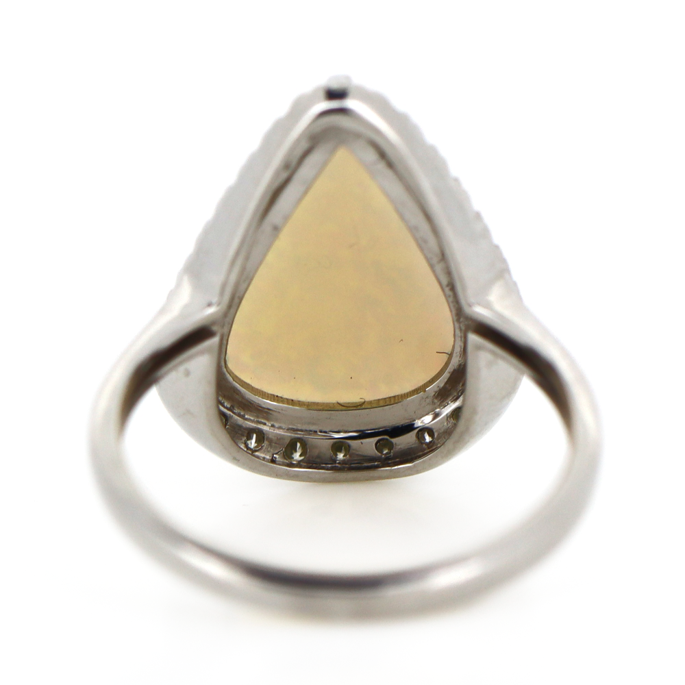 White Gold 2.28ct Coober Pedy Opal and Diamond Halo Ring