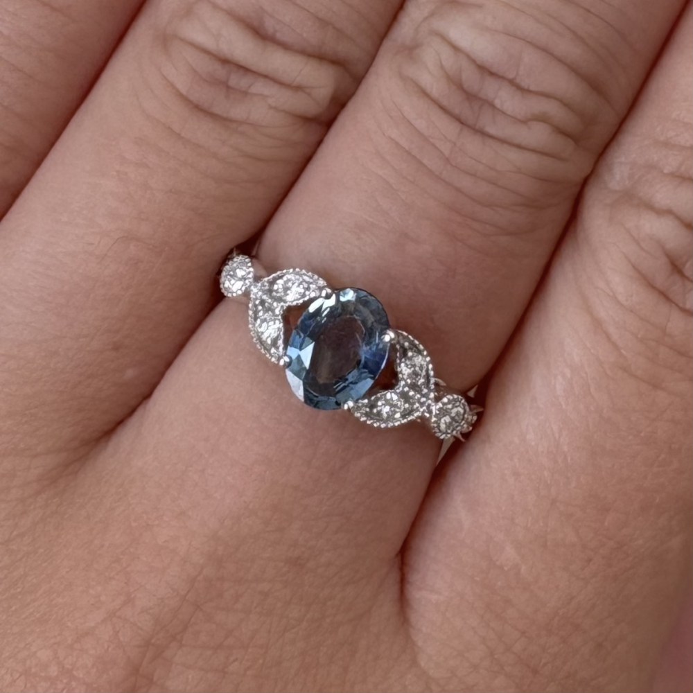 White Gold Blue Sapphire & Diamond Dress Ring