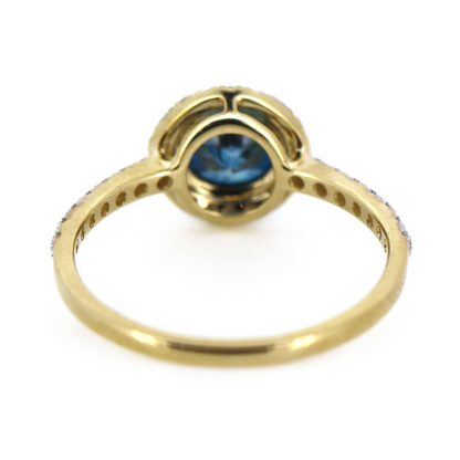 1.05ct Yellow Gold Blue Diamond and Diamond Halo Ring