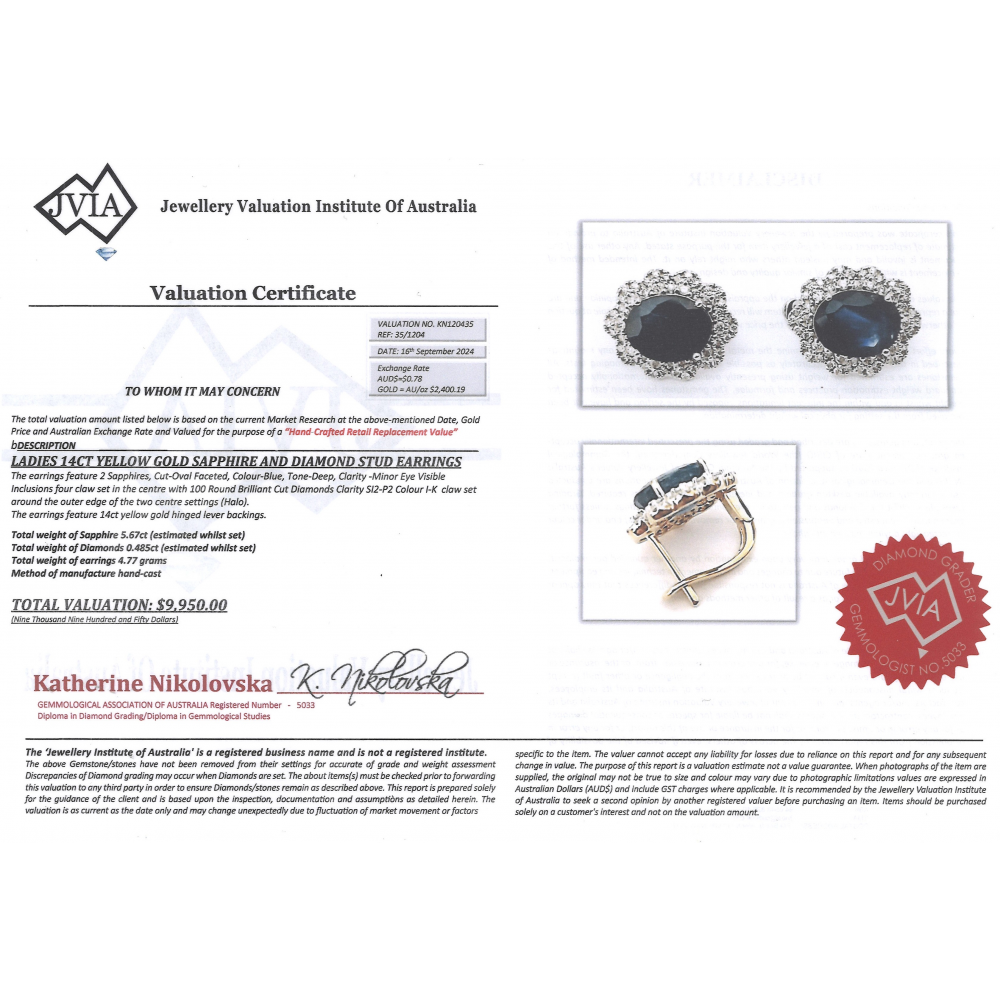 Yellow/White Gold Blue Sapphire & Diamond Halo Earrings