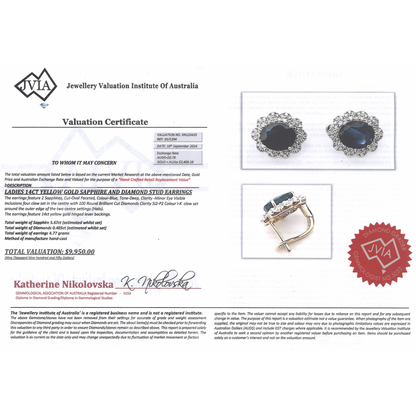 Yellow/White Gold Blue Sapphire & Diamond Halo Earrings