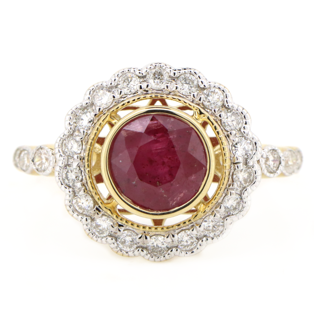 Yellow Gold Ruby and Diamond Vintage Inspired Ring