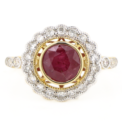 Yellow Gold Ruby and Diamond Vintage Inspired Ring