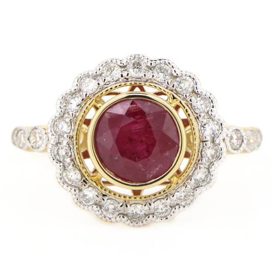 Yellow Gold Ruby and Diamond Vintage Inspired Ring
