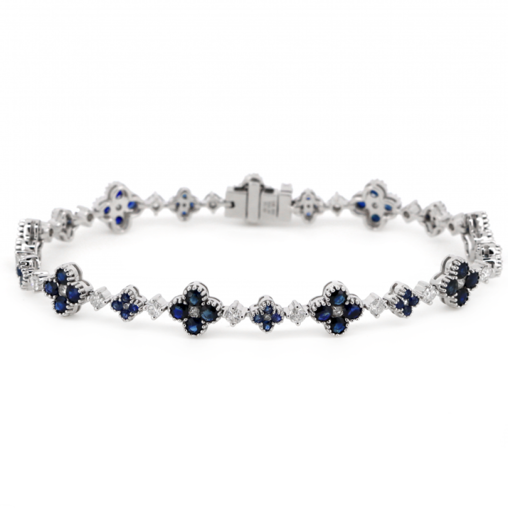 White Gold Blue Sapphire & Diamond Floral Bracelet