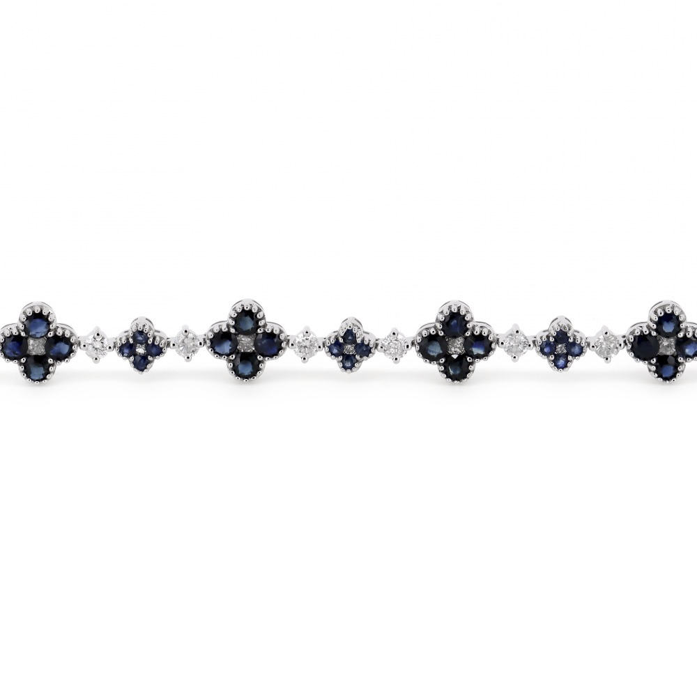 White Gold Blue Sapphire & Diamond Floral Bracelet