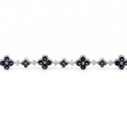 White Gold Blue Sapphire & Diamond Floral Bracelet