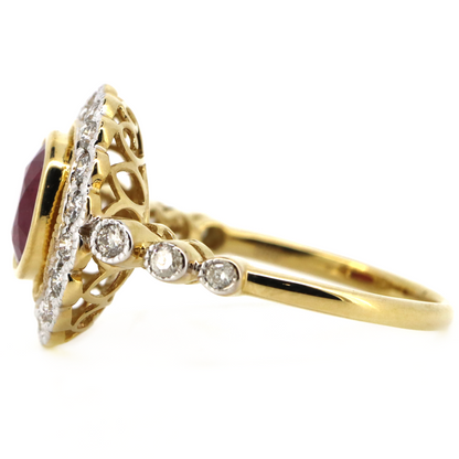 Yellow Gold Ruby and Diamond Vintage Inspired Ring