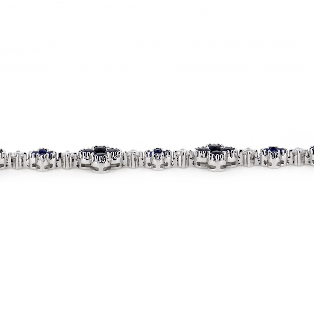 White Gold Blue Sapphire & Diamond Floral Bracelet